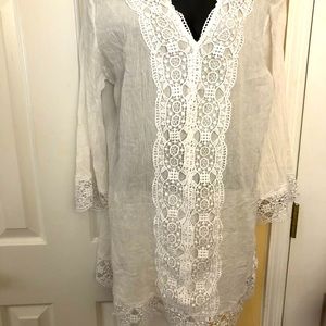 White see thru Lace detailing cover up/ tunic/ dress